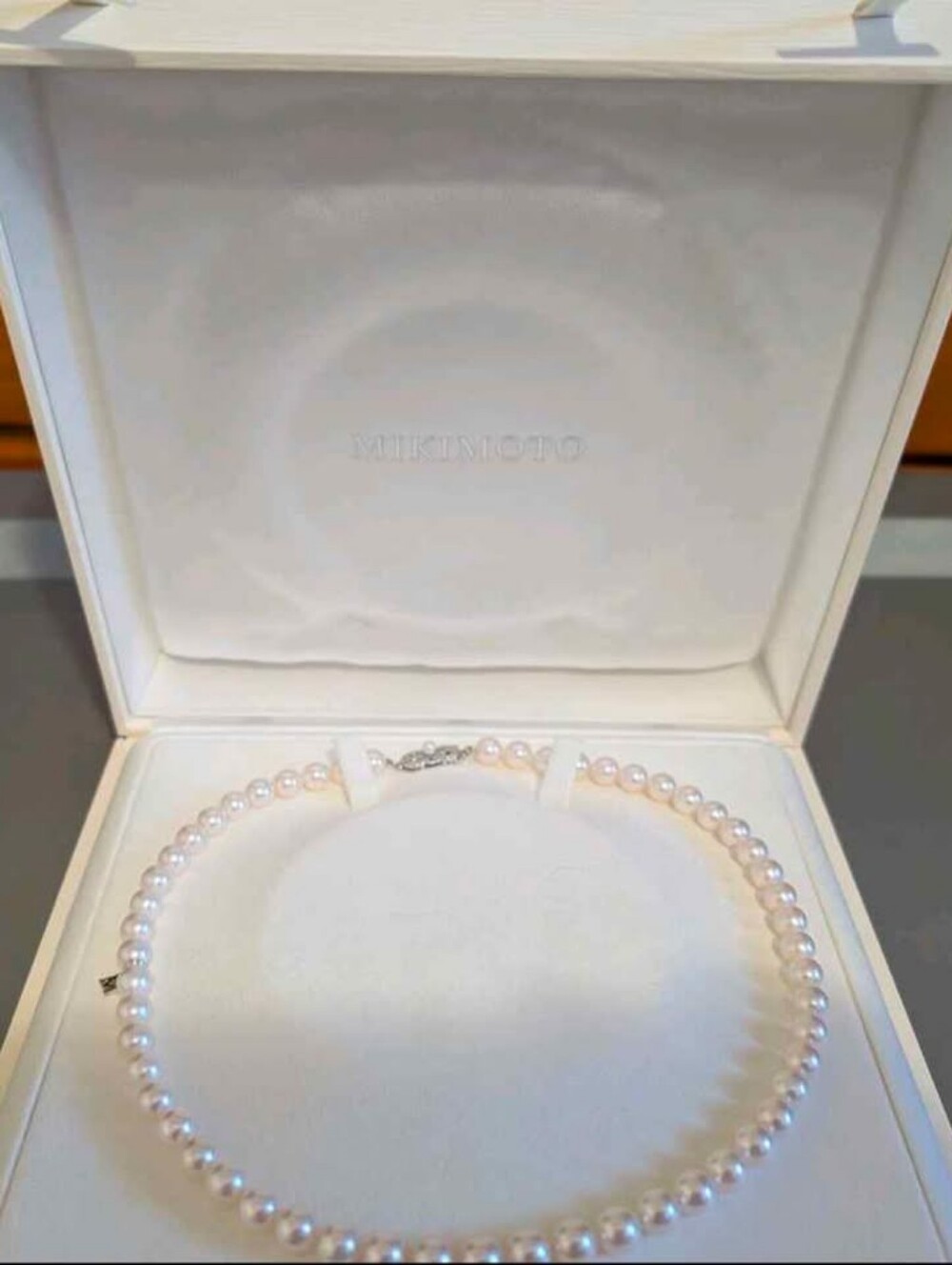 Mikimoto 18" Akoya Cultured Pearl Necklace, 18K White Gold Clasp, Size 8x7.5mm